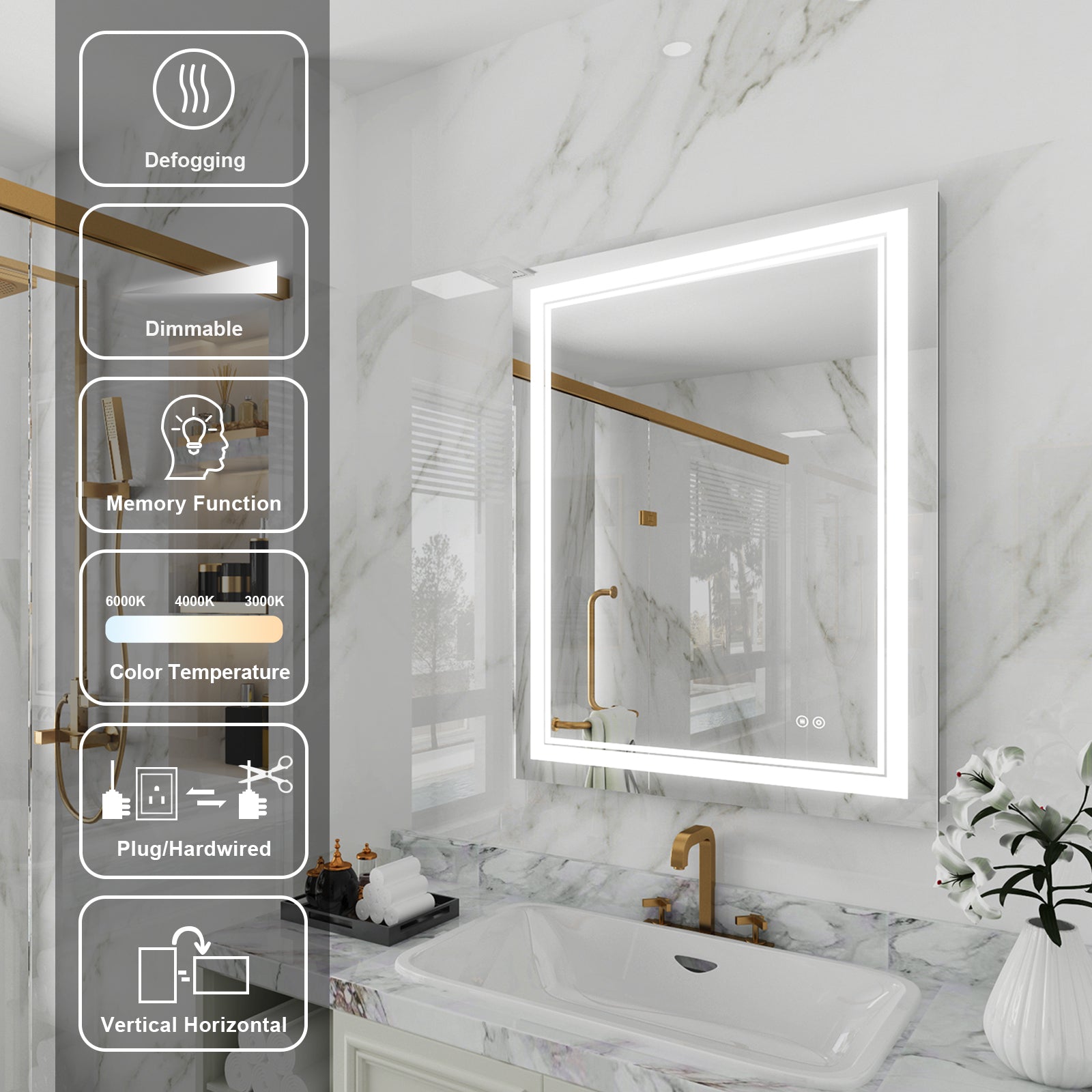 Anti-Fog LED Light Dimmable Bathroom Vanity Mirror