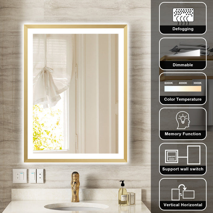 24 in. W x 32 in. H Aluminium Framed Front and Back LED Light Bathroom Vanity Mirror in Brushed Gold