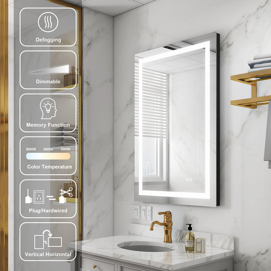 24 in. W x 36 in. H Rectangular Frameless Anti-Fog LED Light Bathroom Vanity Mirror in Aluminum