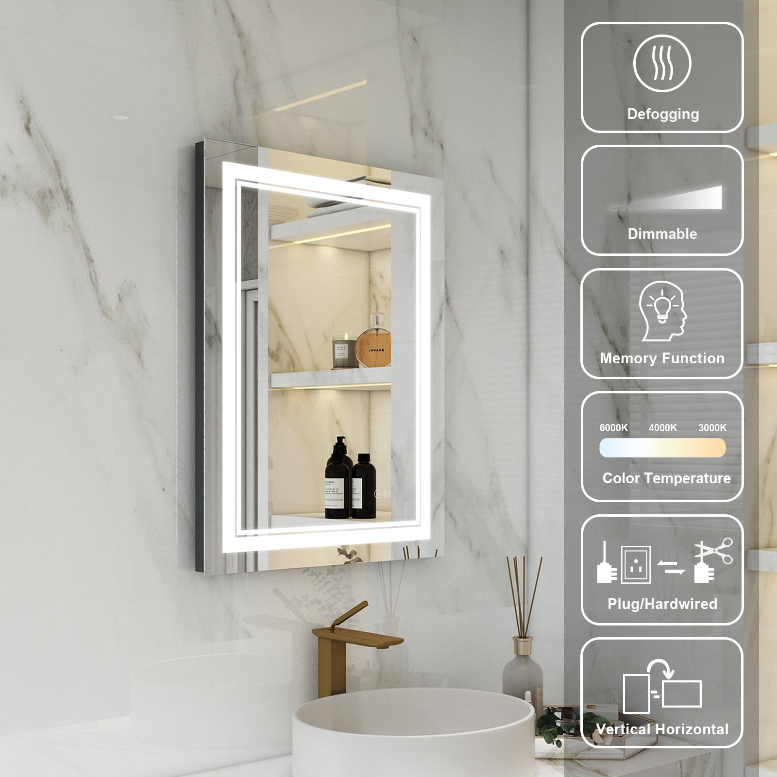 Anti-Fog LED Light Dimmable Bathroom Vanity Mirror