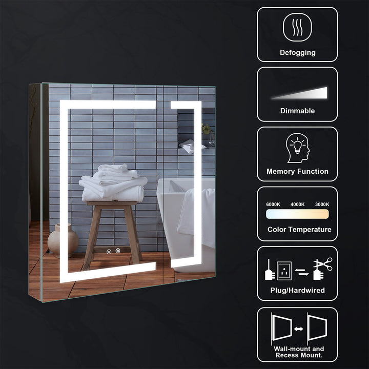 36" x 30" LED Lighted Surface/Recessed Mount Aluminum Mirror Medicine Cabinet Anti-Fog Dimmable with Outlet