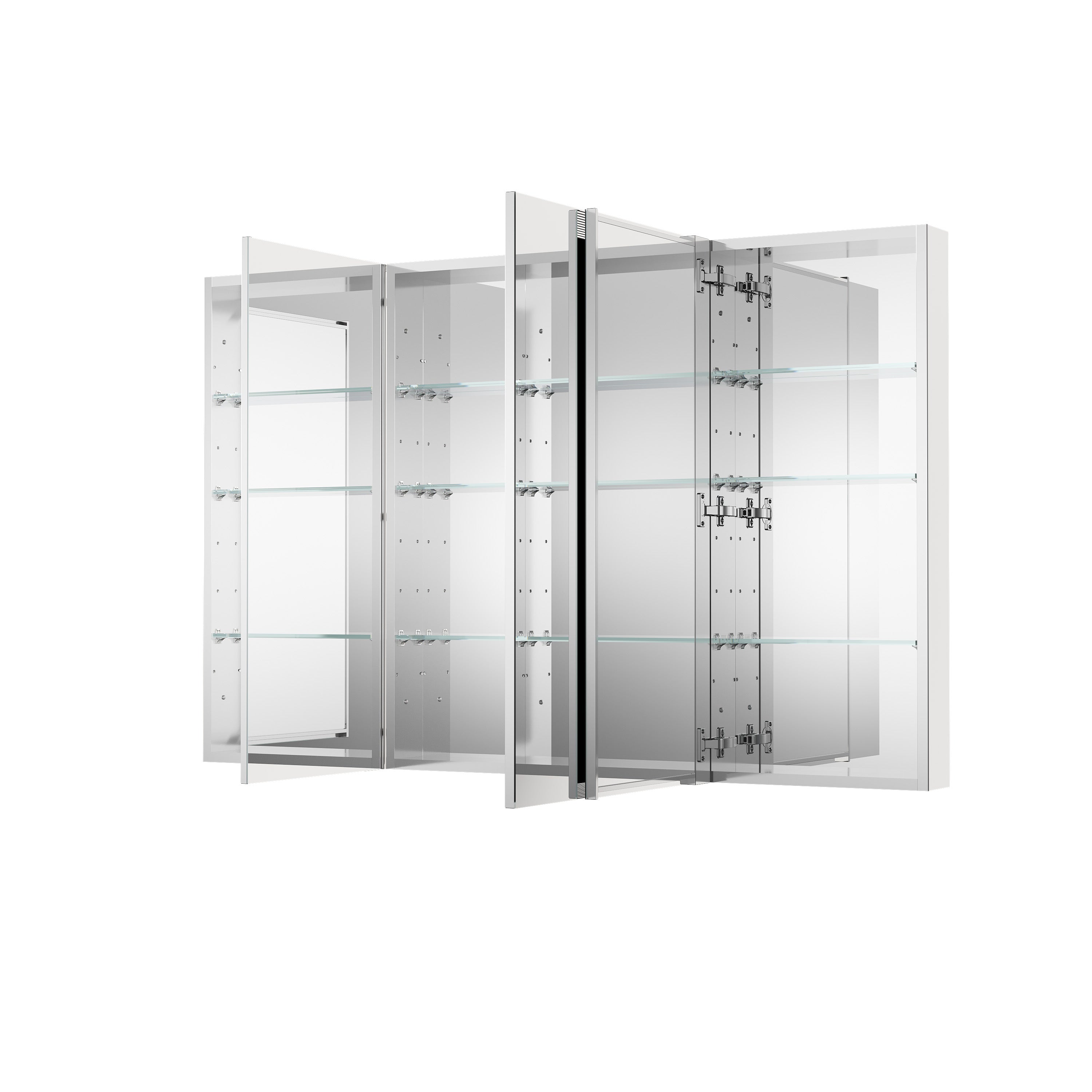 56 in. ×36 in. Copper-Free Tri-Views Mirror Medicine Cabinet with Adjustable Shelves and 3 Doors
