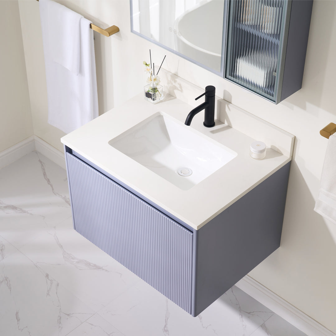 30 in. Modern Style Floating Bathroom Vanity in Lavender with White Quartz Vanity Top with White Sink