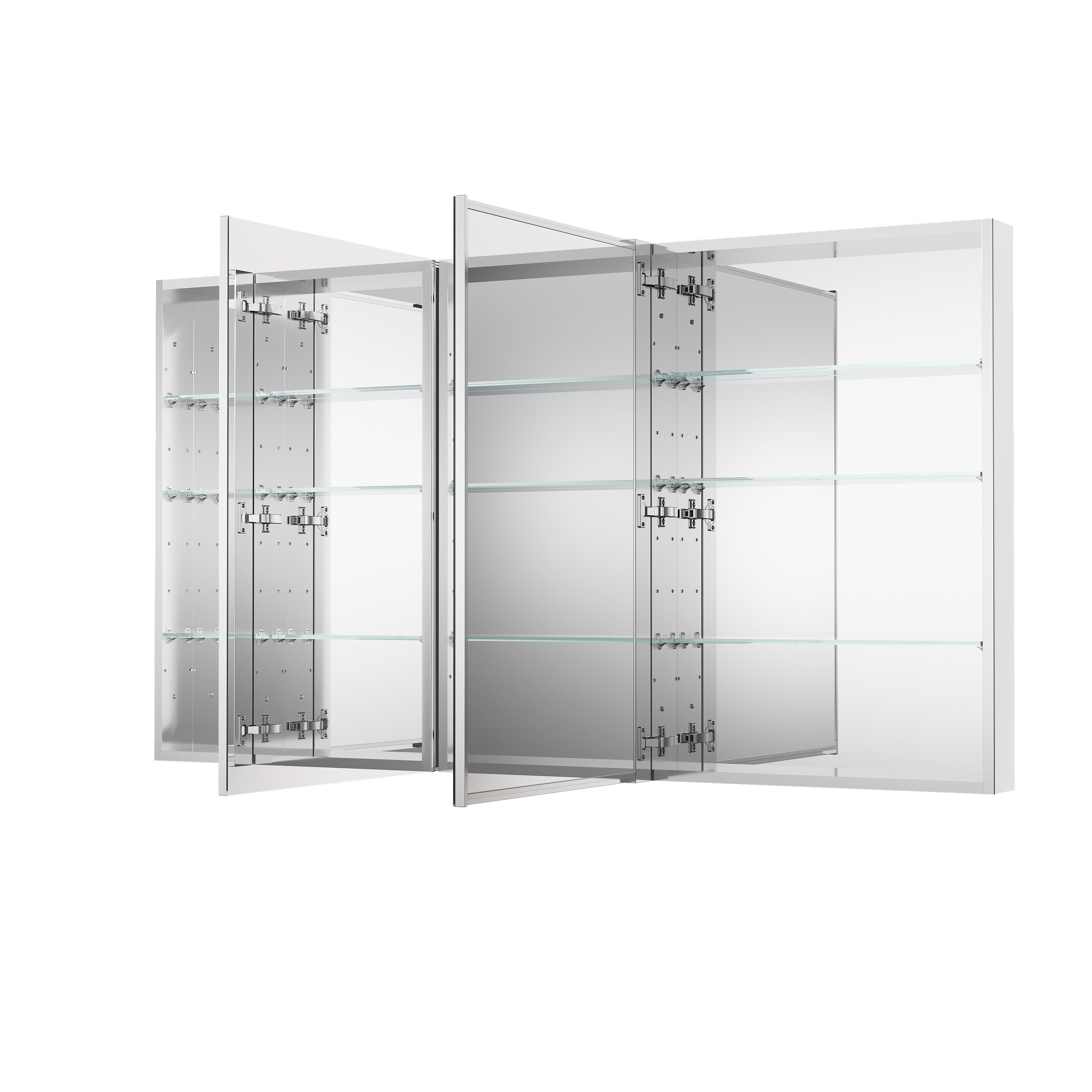 64 in. ×36 in. Copper-Free Tri-Views Mirror Medicine Cabinet with Adjustable Shelves and 3 Doors