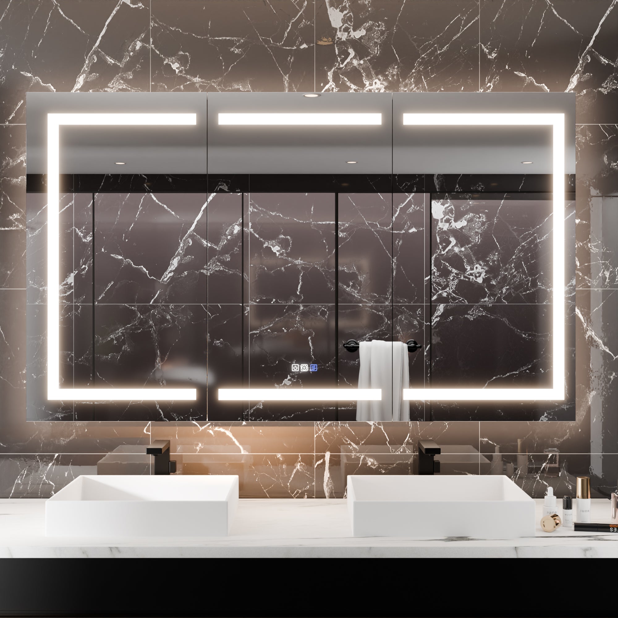 WELLFOR 66 in. x 36 in. Recessed/Surface Mount Right Medicine Cabinet with 5X Magnifier Mirror and Night Light