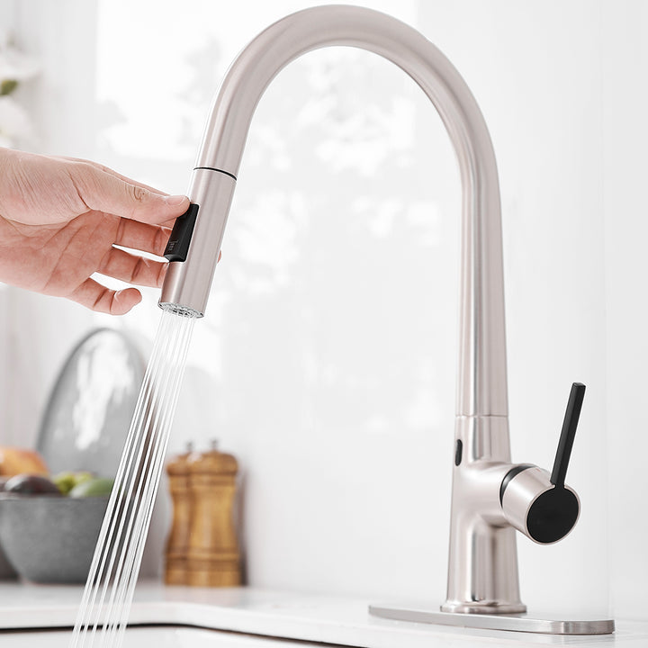 Single Handle Touchless Gooseneck Pull Down Sprayer Kitchen Faucet