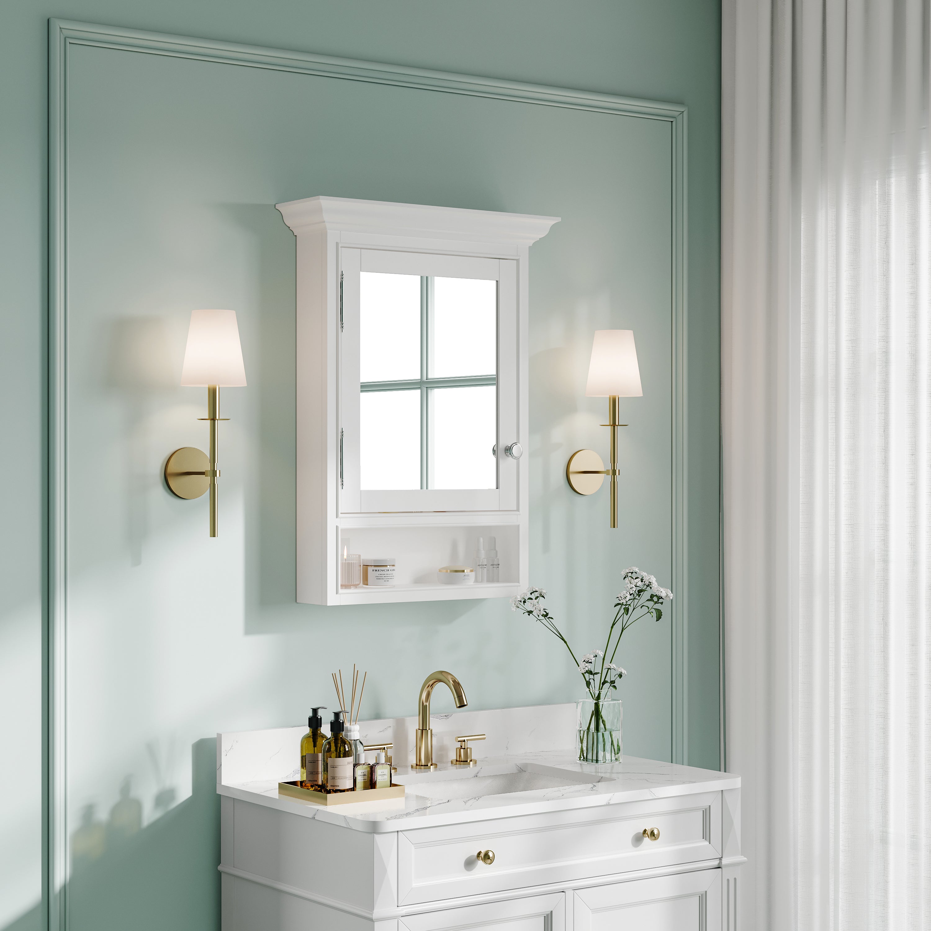 24-In W x 32-In H Surface-Mount Wood Medicine Cabinet with Mirror for Bathroom