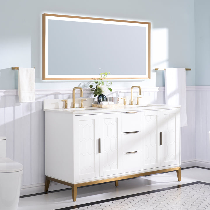 60 in. Bathroom Vanity in White with Carrara White Quartz Vanity Top with White Sink