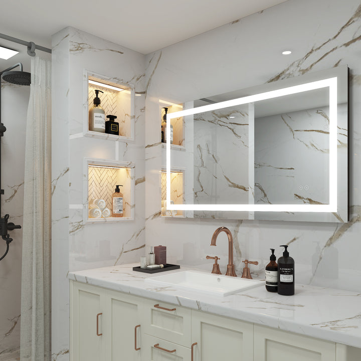 40 in. W x 24 in. H Rectangular Frameless Anti-Fog LED Light Bathroom Vanity Mirror in Aluminum
