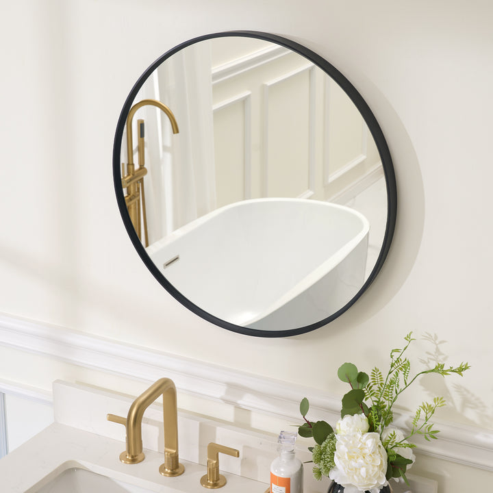 24 in. W x 24 in. H Black Modern Round Framed Aluminum Wall Mirror