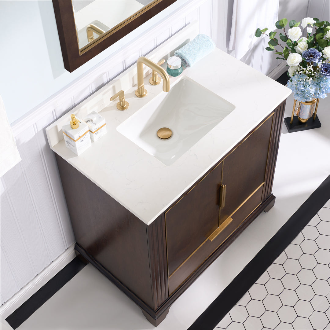 36 in. Freestanding Bathroom Vanity in Espresso with Carrara White Quartz Top