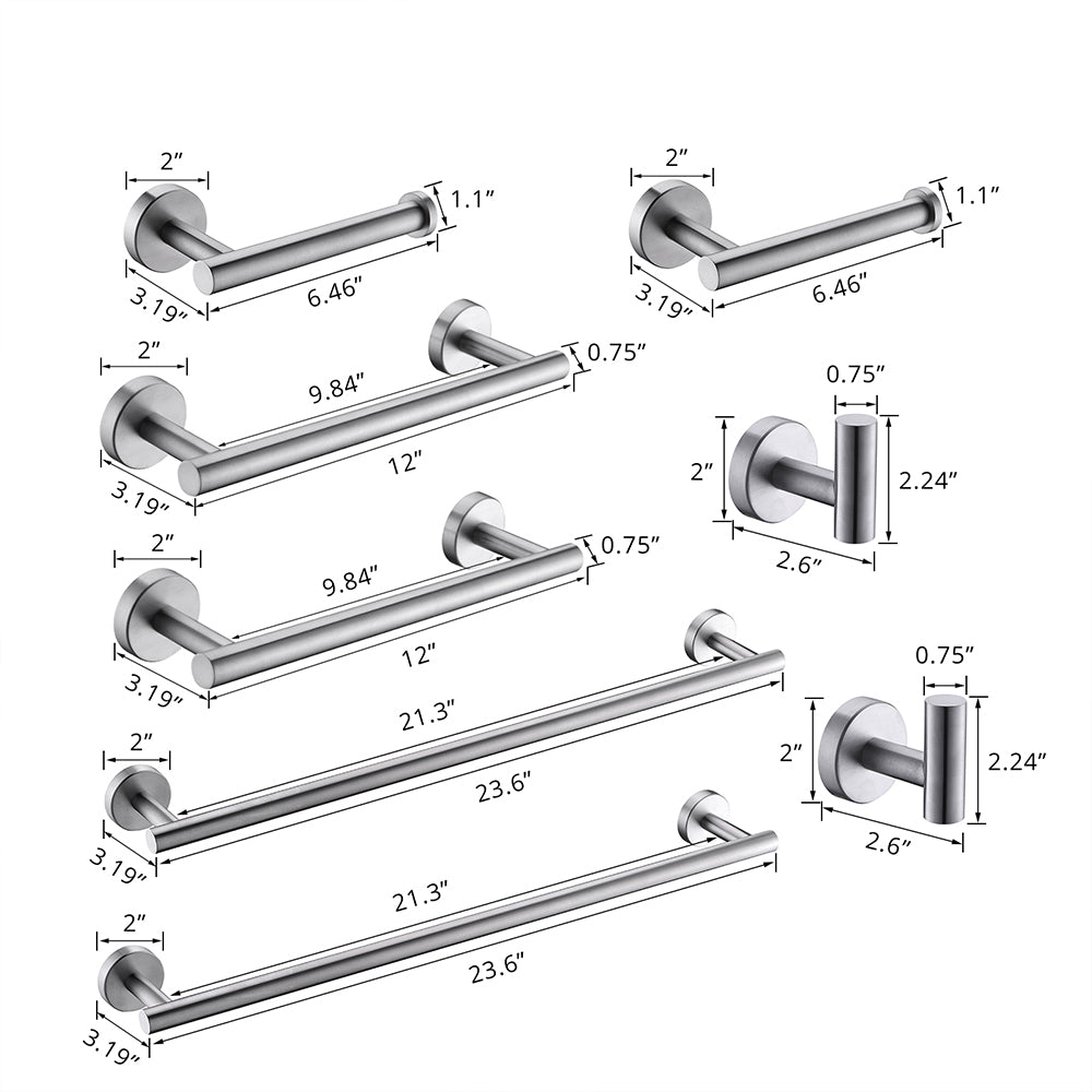 Minimalist 8-Piece Bathroom Accessories Set, Durable 304 Stainless Steel with Hidden Mount Design