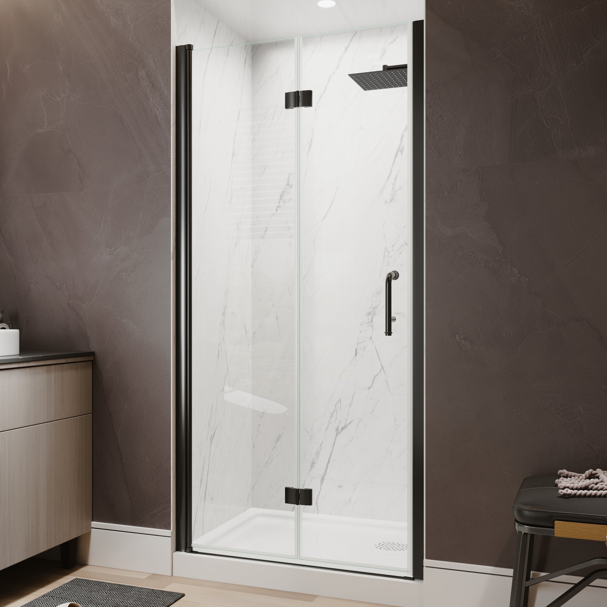 36-38 in. W x 72 in. H Modern Semi-Frameless 1/4 in. Tempered Glass Bifold Pivot Shower Door with Reversible Installation, Matte Black