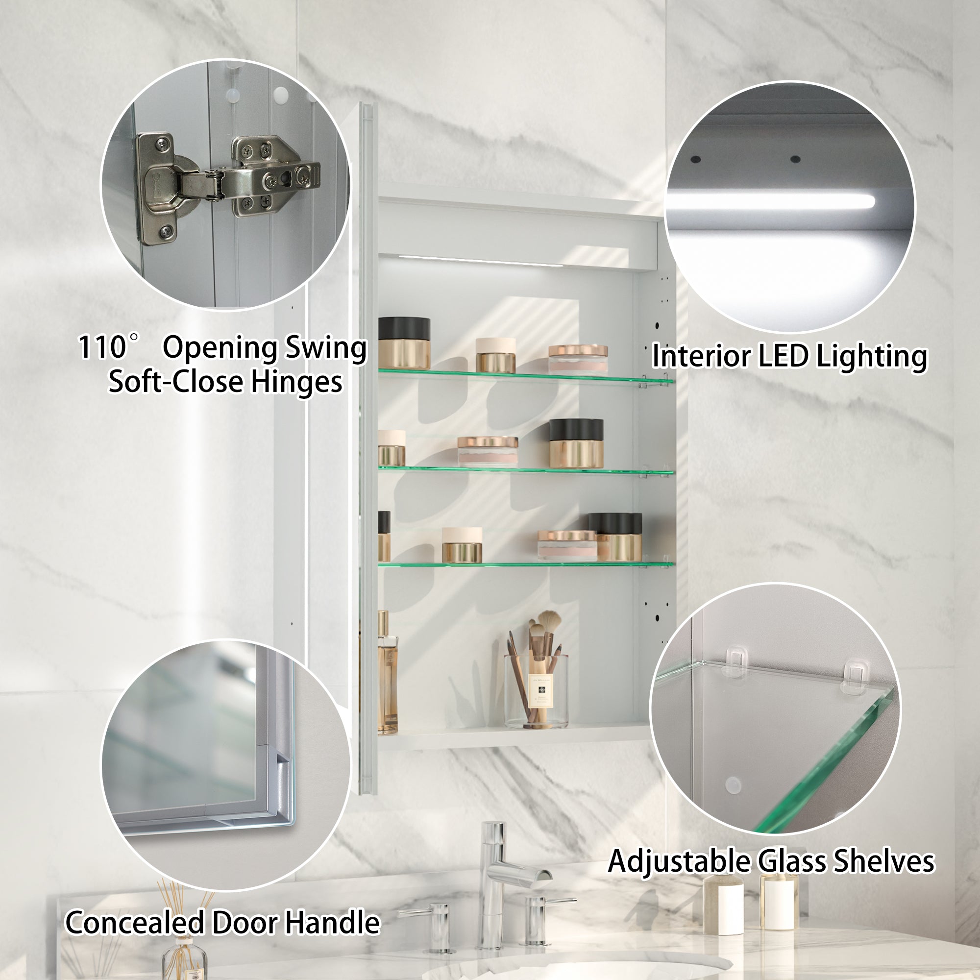 24 in. x 30 in. Recessed/Surface Mount Left Medicine Cabinet with Mirror and LED Light, All-Plastic Cabinet Body