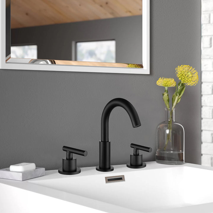8 in. Widespread Double Handle Bathroom Faucet with Gooseneck in Matte Black