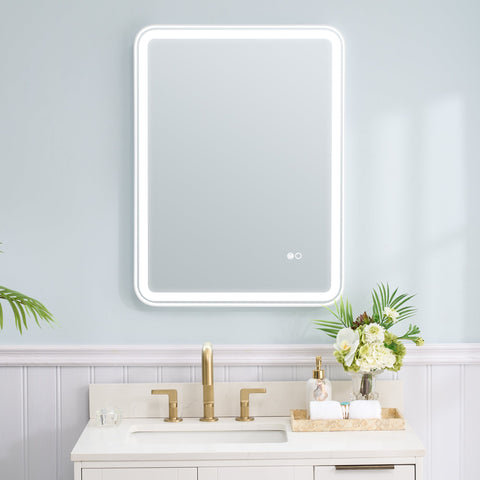 24 in. W x 32 in. H Framed LED Light Bathroom Vanity - Round Corners in White