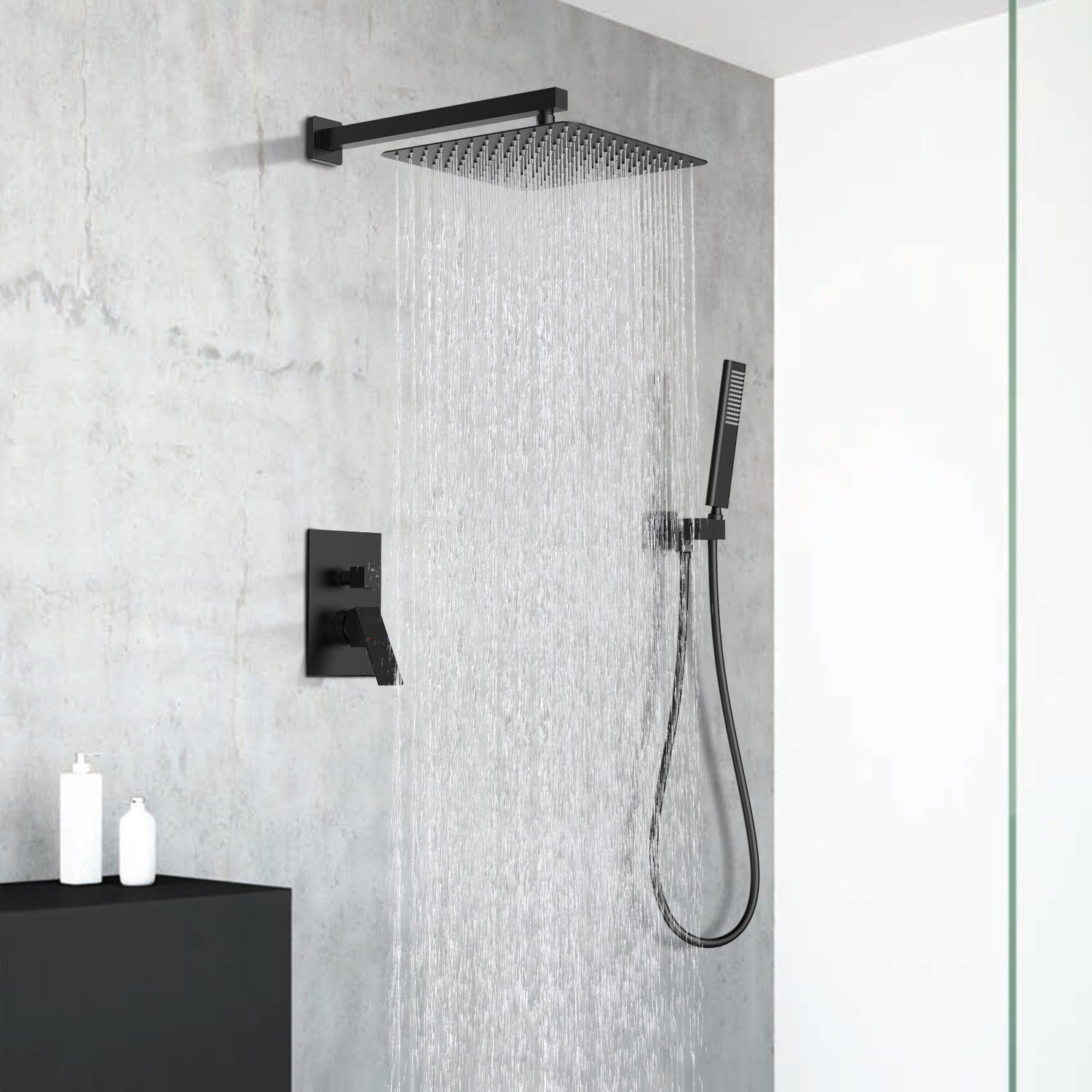 Male NPT Matte Black Shower System Faucet Set with 12 Inch Rain Shower Head