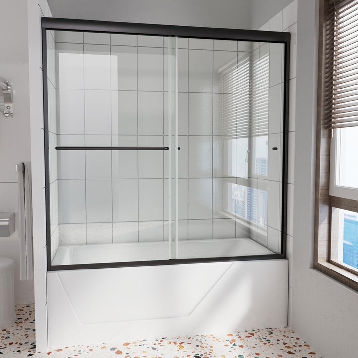 56" - 60" W x 58" H Single Sliding Frameless Tub Door with Clear Glass