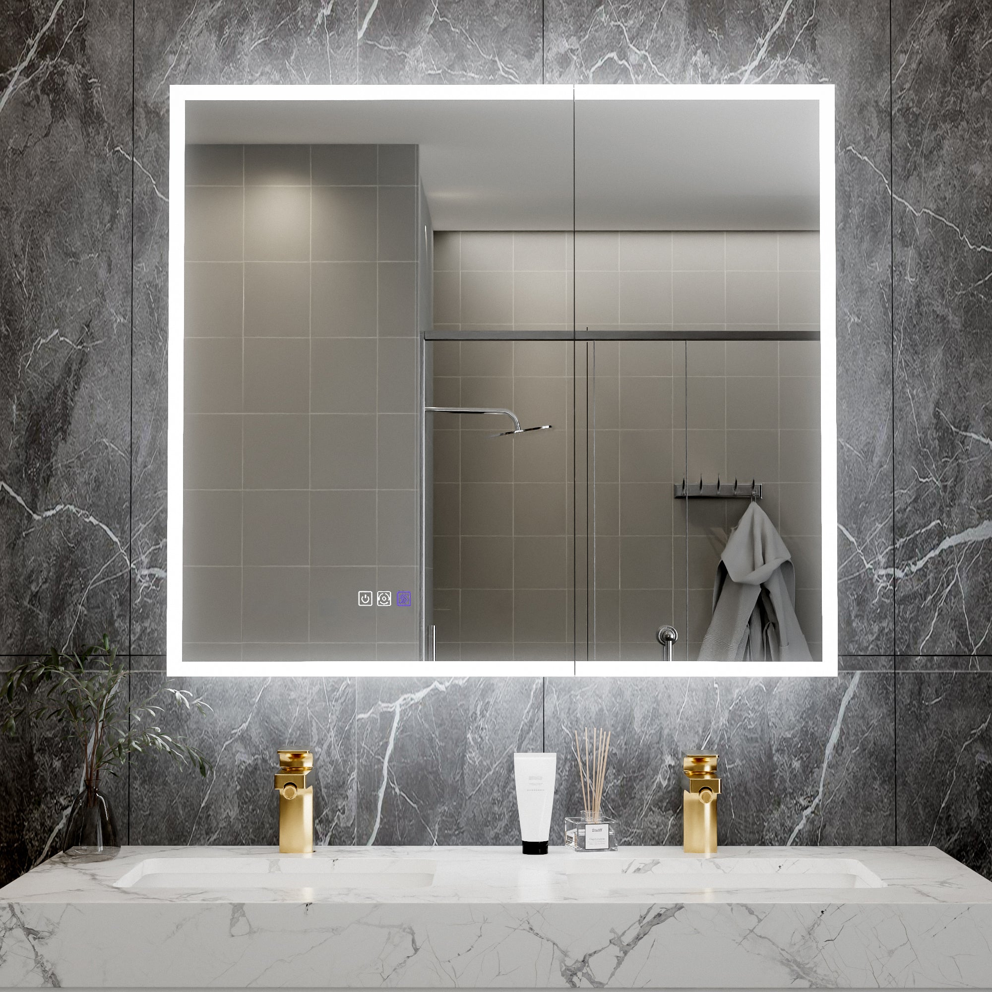 36 in. x 32 in. Recessed/Surface Mount LED Medicine Cabinet with 5X Magnifier Mirror, Aluminum Frame