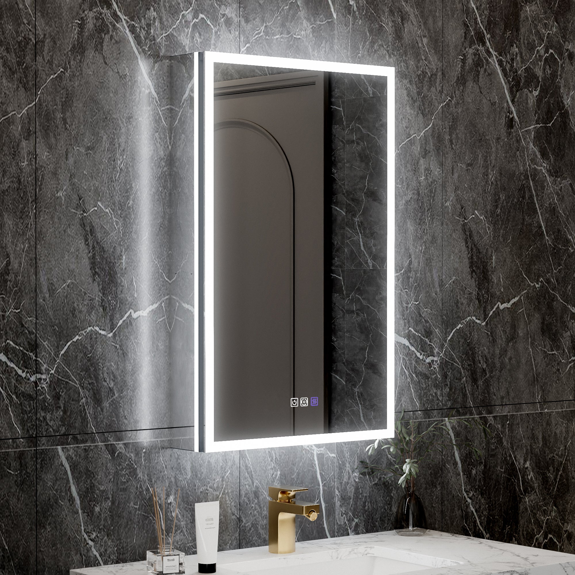 20 in. x 32 in. Recessed/Surface Mount Left LED Medicine Cabinet with 5X Magnifier Mirror, Aluminum Frame