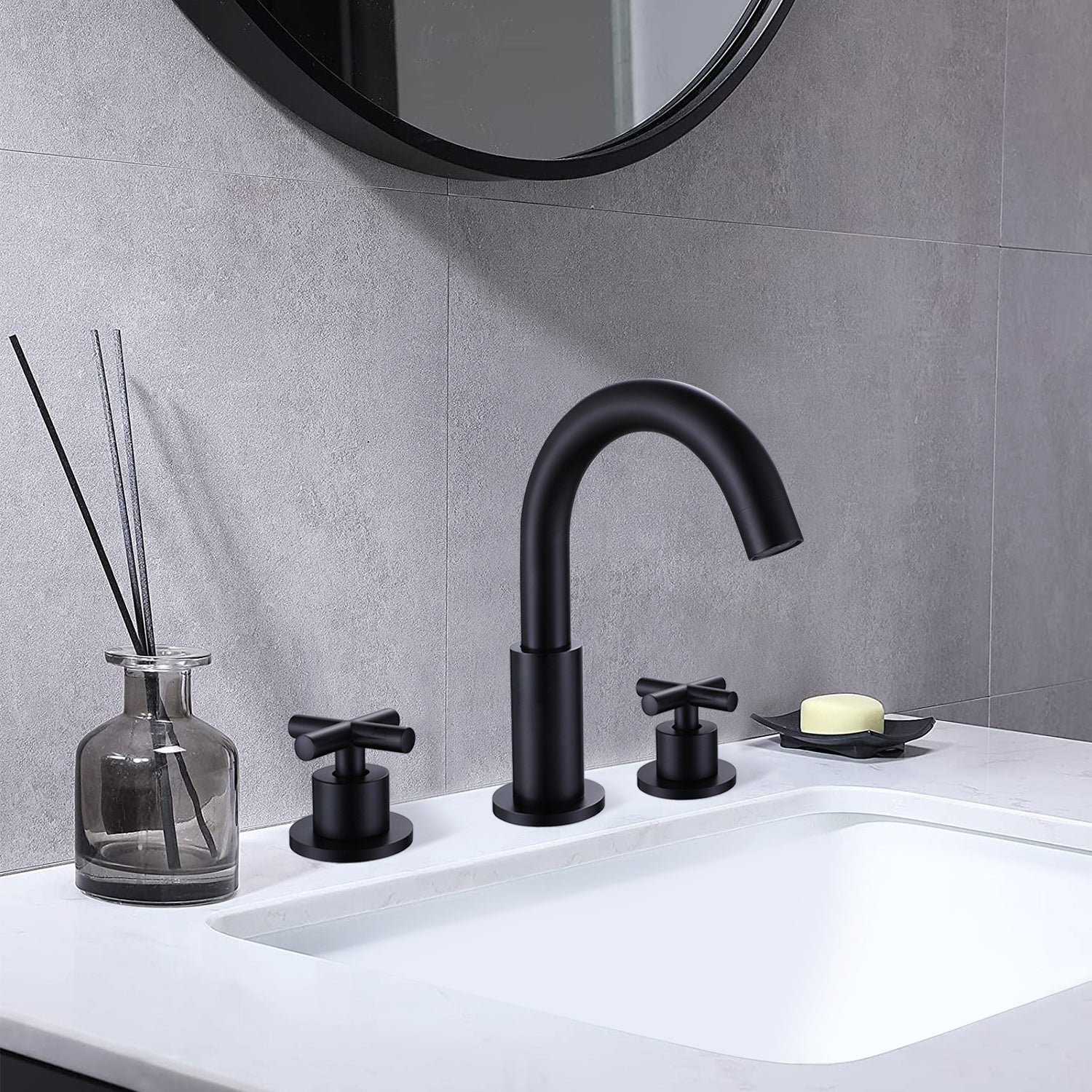 8 in. Widespread Double Handle High Arc Spout Bathroom Faucet in Matte Black