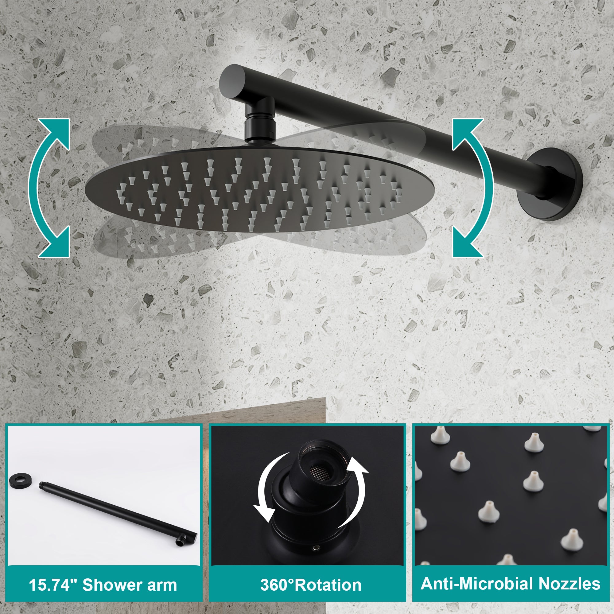 9inch/ 10inch/ 12inch 2-Spray Patterns with 1.8 GPM Wall Mount Dual Shower Heads with Hand Shower