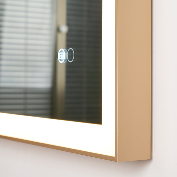 40 in. W x 32 in. H Aluminium Framed Rectangular LED Light Bathroom Vanity Mirror in Gold