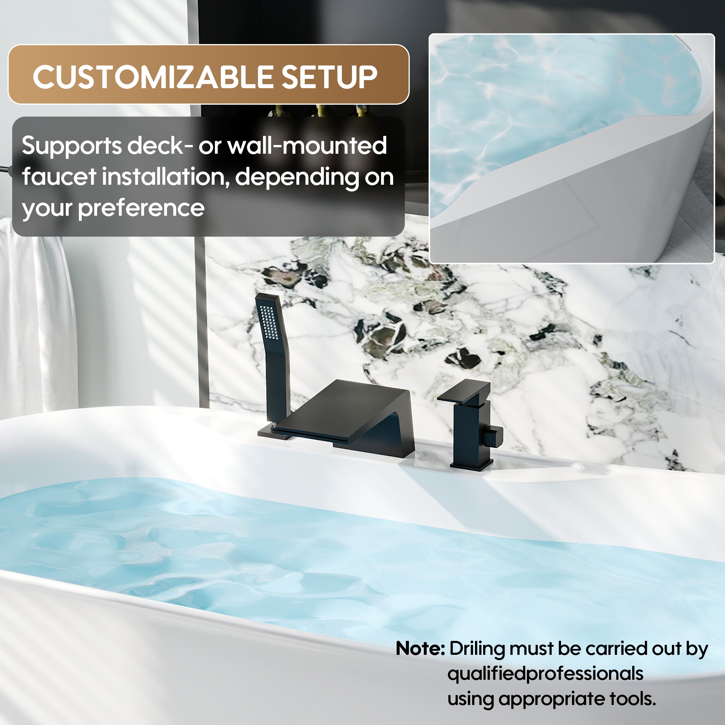 66" Freestanding Glossy White Acrylic Bathtub with Overflow and Drainage