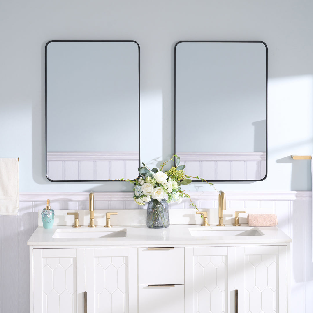 24-in W x 36-in H Black Rectangular Framed Bathroom Vanity Mirror
