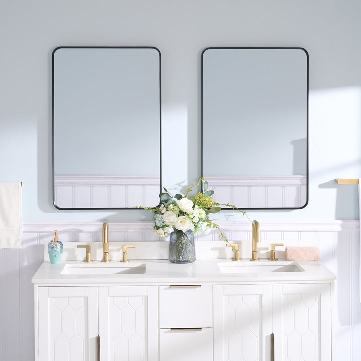 24-in W x 36-in H Black Rectangular Framed Bathroom Vanity Mirror
