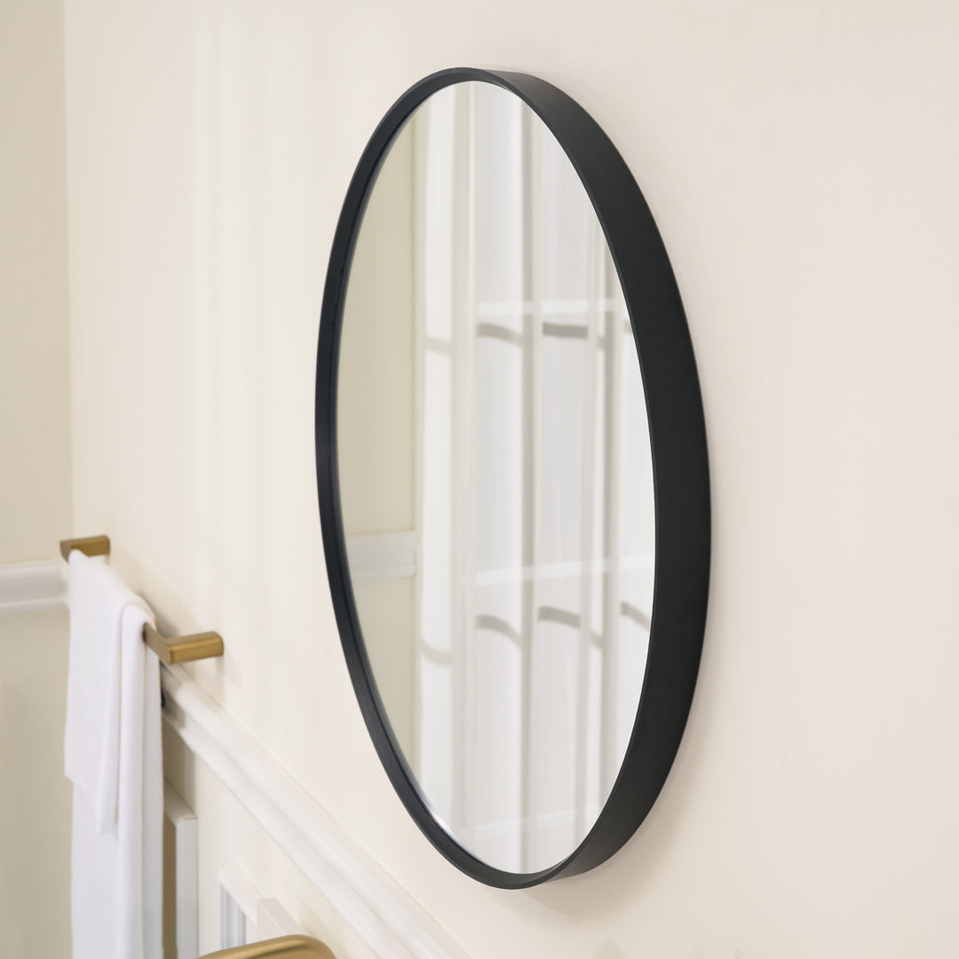 32 in. W x 32 in. H Black Modern Round Framed Aluminum Wall Mirror