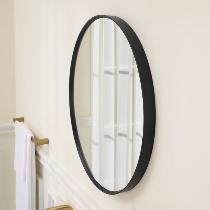 32 in. W x 32 in. H Black Modern Round Framed Aluminum Wall Mirror