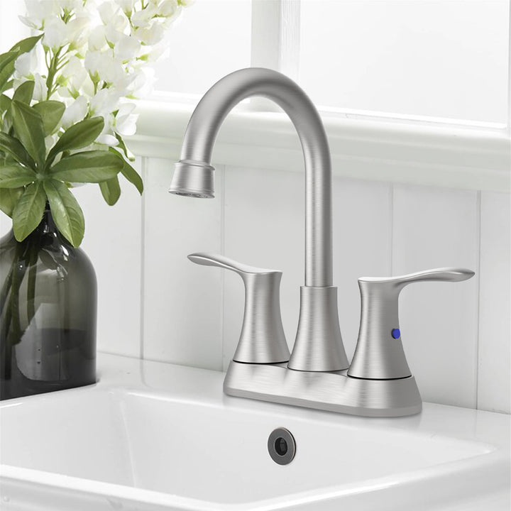 Brushed Nickel 4" 2-Handle Centerset Basin Bathroom Faucet