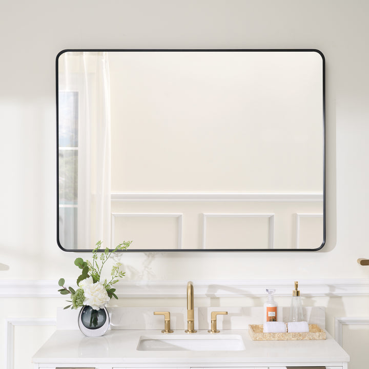 48-in W x 36-in H Black Rectangular Framed Bathroom Vanity Mirror