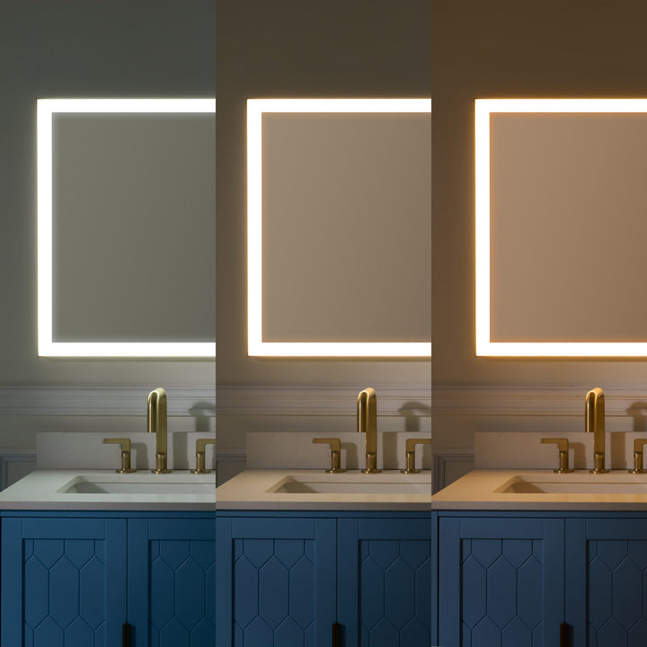 60 in. W x 28 in. H Aluminium Framed Rectangular LED Light Bathroom Vanity Mirror in Matte Black