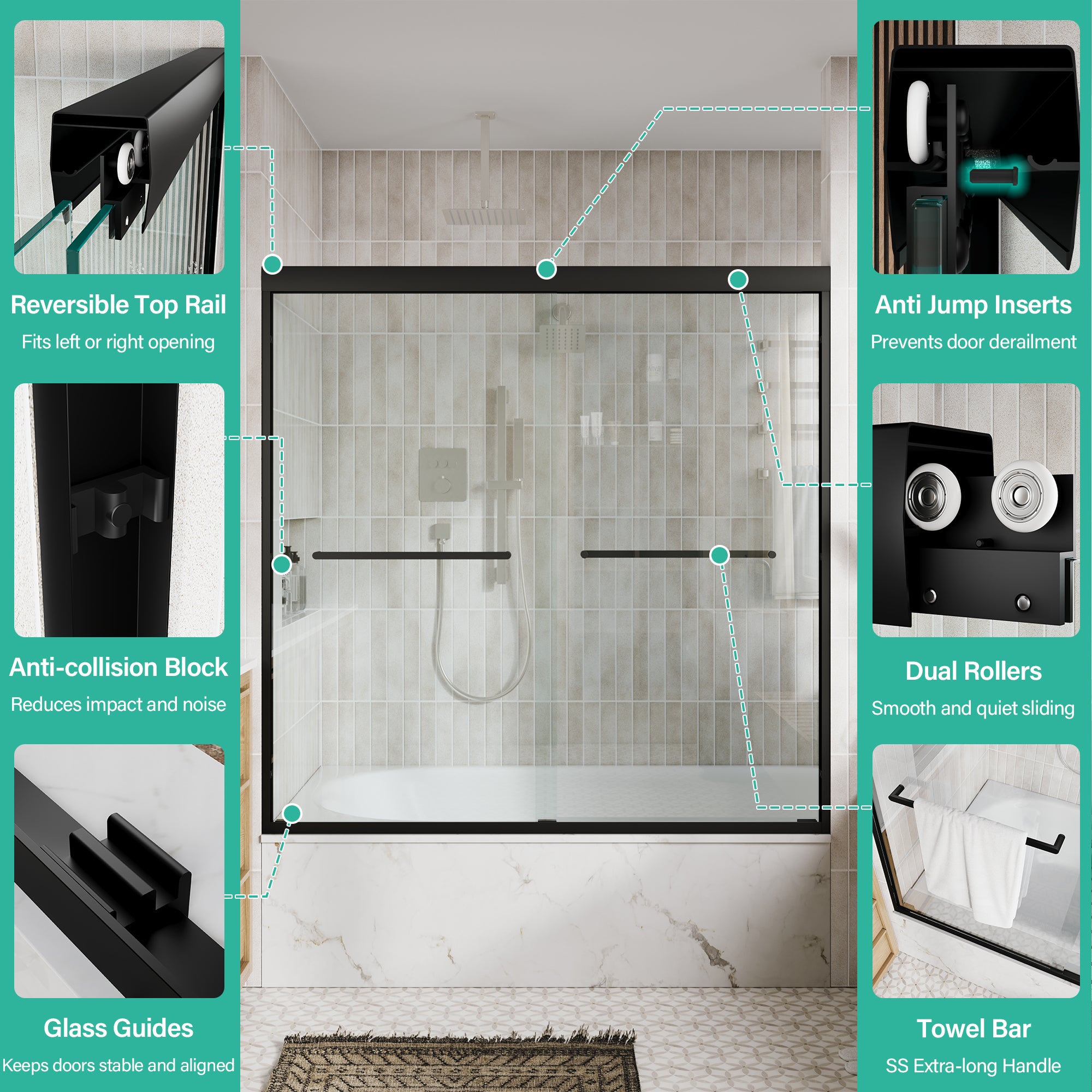 56–60 in. W x 60 in. H Framed Double Sliding Shower Door with 6mm Tempered Safety Glass