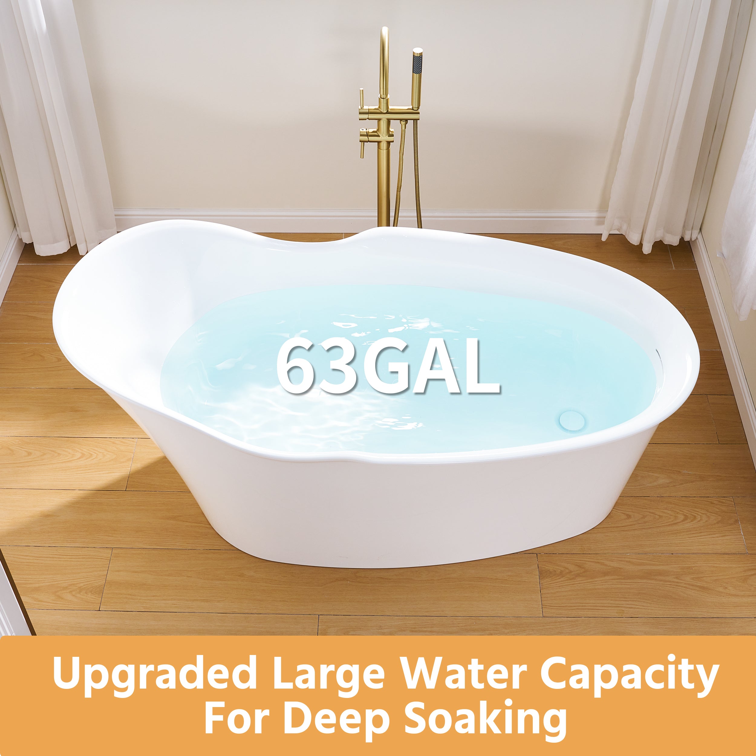 66" Freestanding Acrylic Bathtub Glossy White with Overflow and Drainage