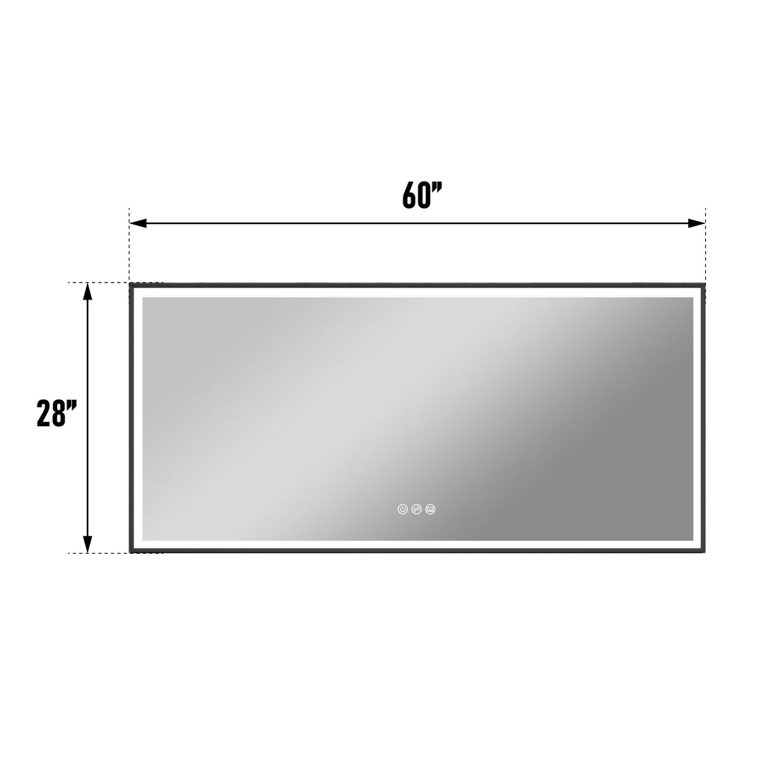 60 in. W x 28 in. H Rectangular Aluminum Framed LED Wall Mount Anti-Fog Modern Decorative Bathroom Vanity Mirror in Matte Black