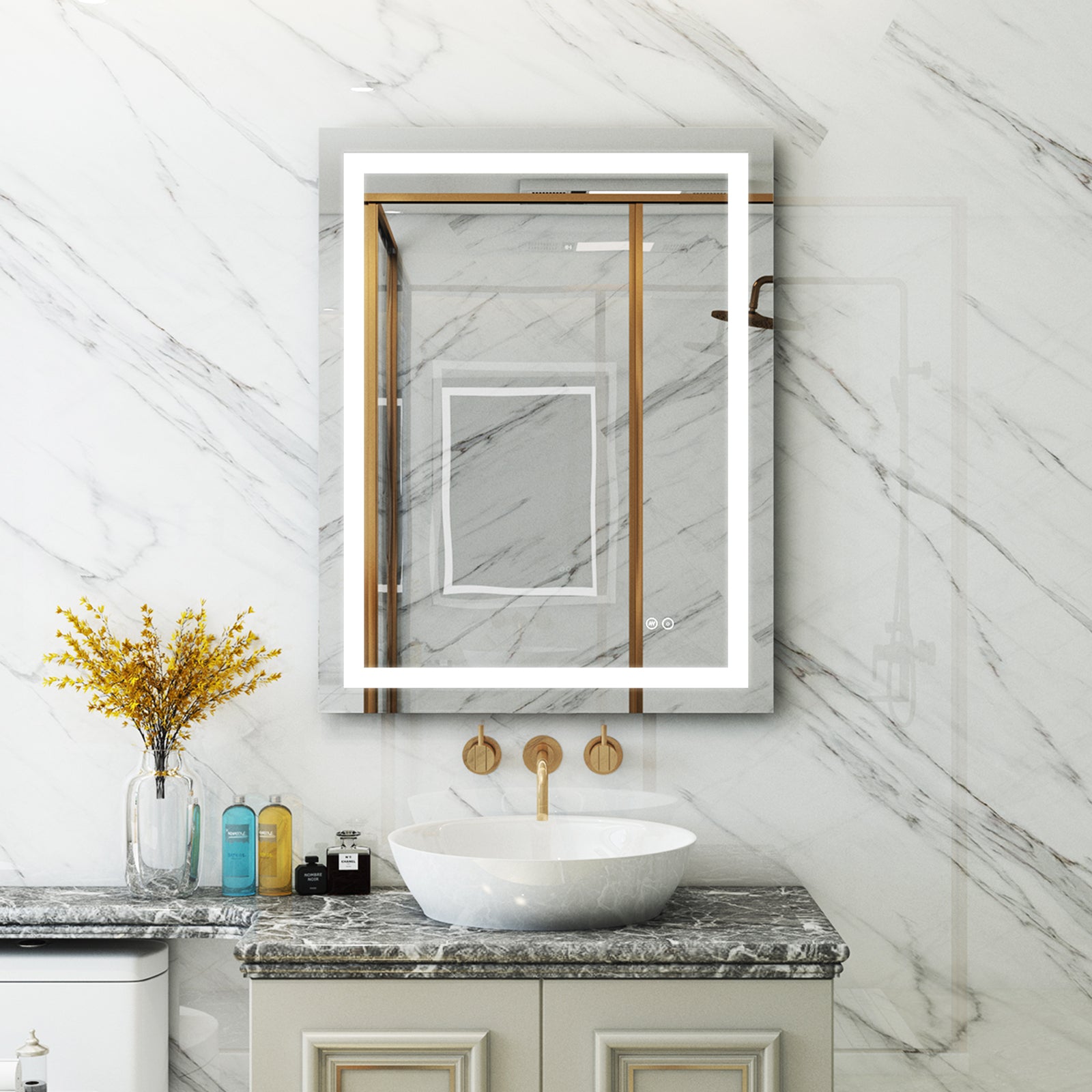 28 in. W x 36 in. H Rectangular Frameless Anti-Fog Lighted Bathroom Mirror in Aluminum
