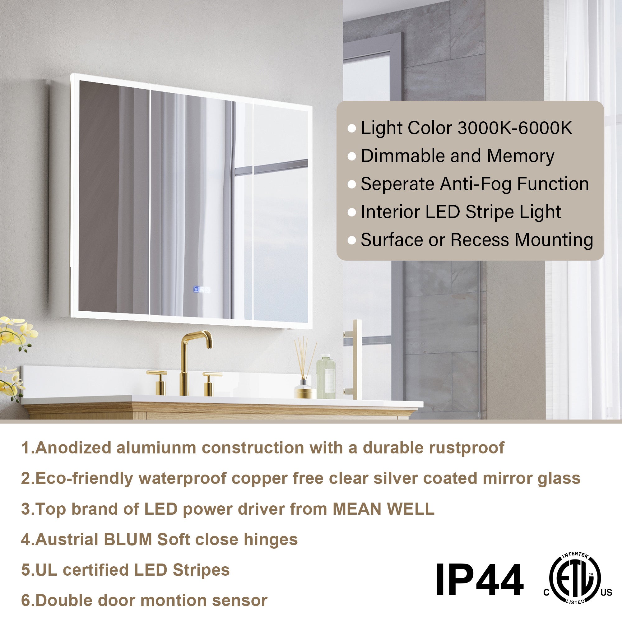 40 in. x 30 in. Recessed/Surface Mount LED Medicine Cabinet with 3X Magnifier Glass Mirror