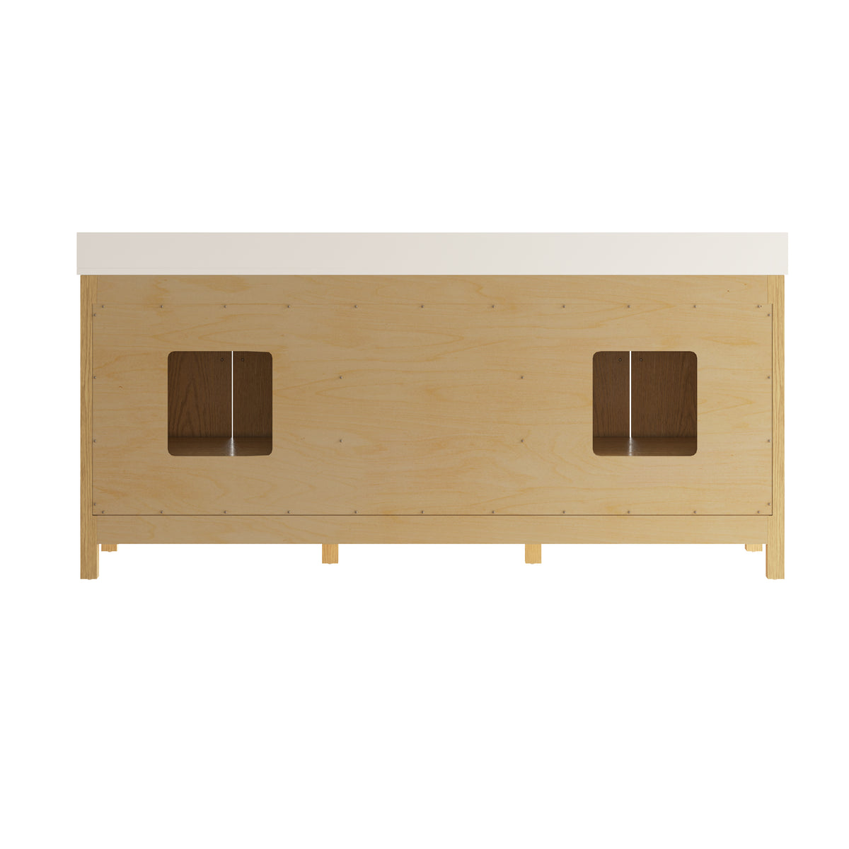 80 Inch Freestanding Solid Wood Bathroom Vanity with Pure White Quartz Countertop, 4 Soft-Close Doors & 5 Dovetail Drawers, OAK