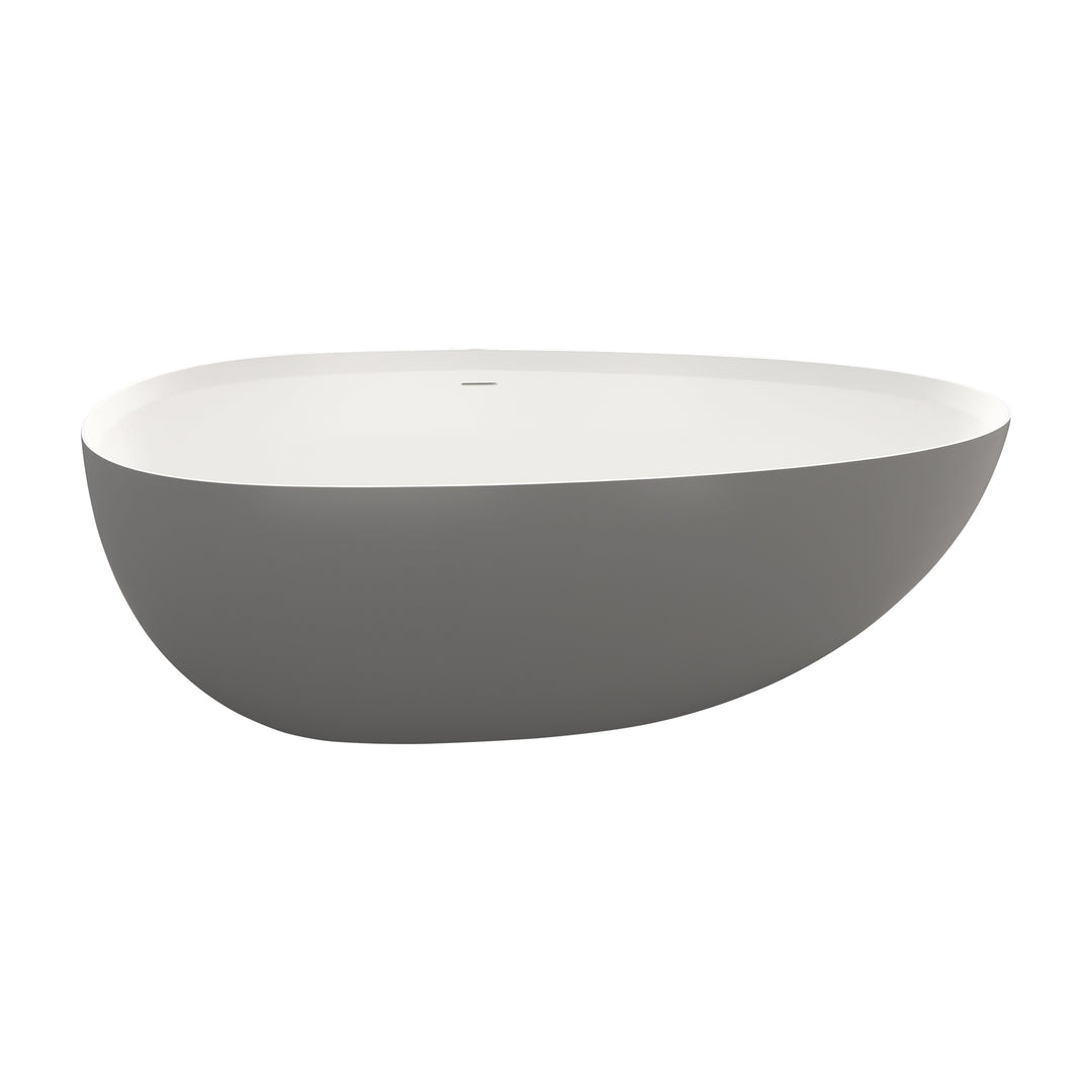 71" Stone Resin Solid Surface Matte Flatbottom Freestanding Bathtub Inside White Outside Dark Grey