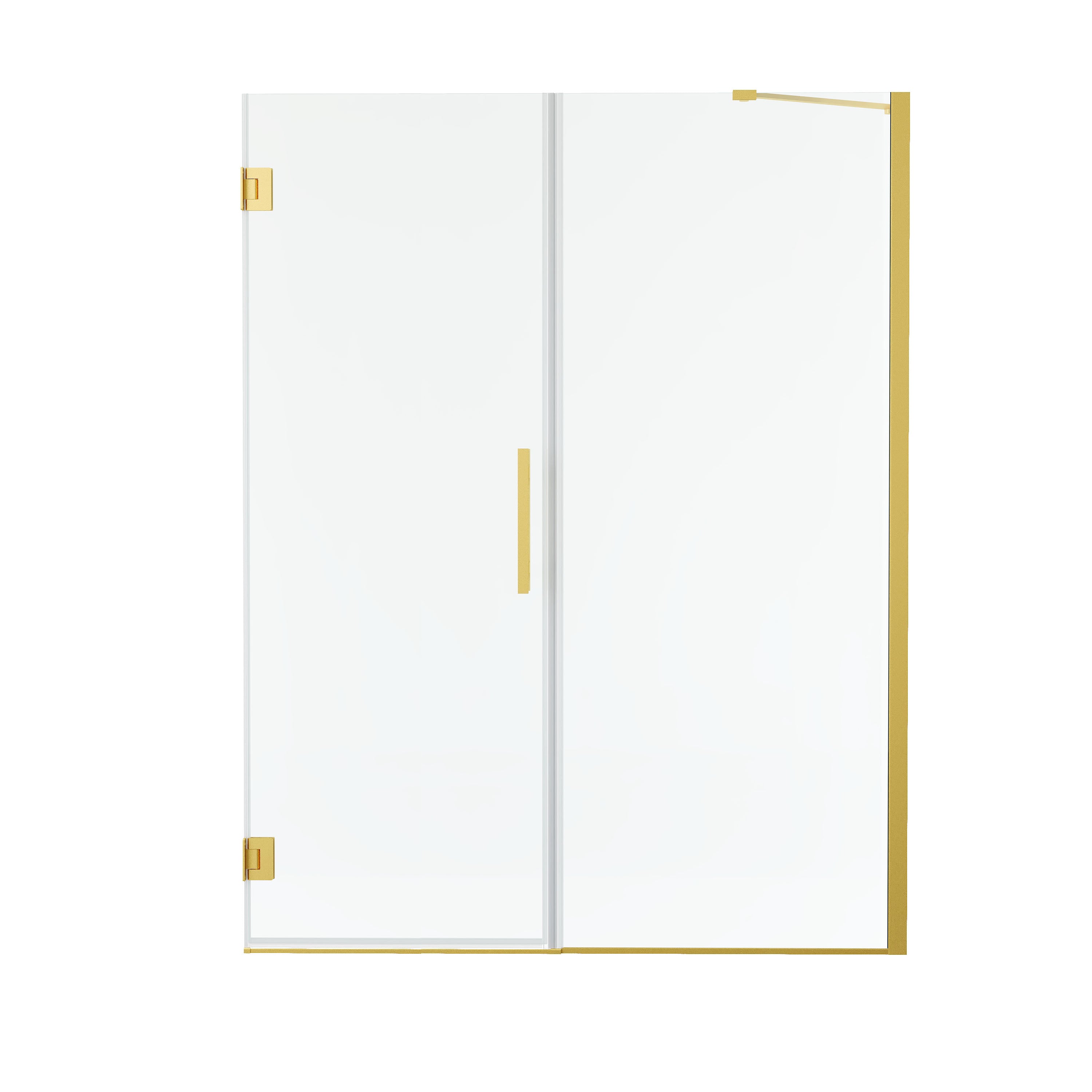 56–57 in. W x 72 in. H Frameless Hinged Shower Door with 3/8" Clear Tempered Glass and Fixed Glass Panel, Includes Support Bar