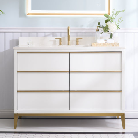 48 in. Bathroom Vanity in White with Carrara White Quartz Vanity Top