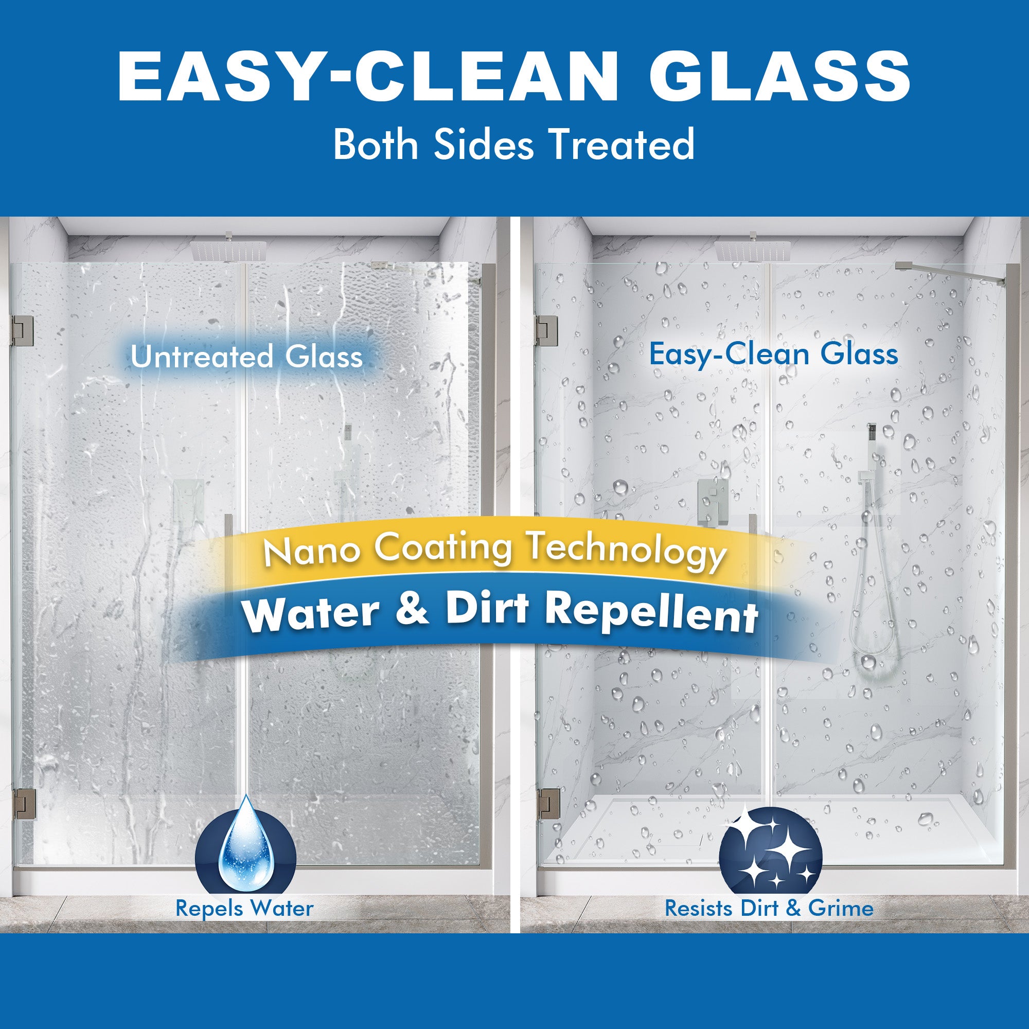 59–60 in. W x 72 in. H Frameless Hinged Shower Door with 3/8" Clear Tempered Glass and Fixed Glass Panel, Includes Support Bar