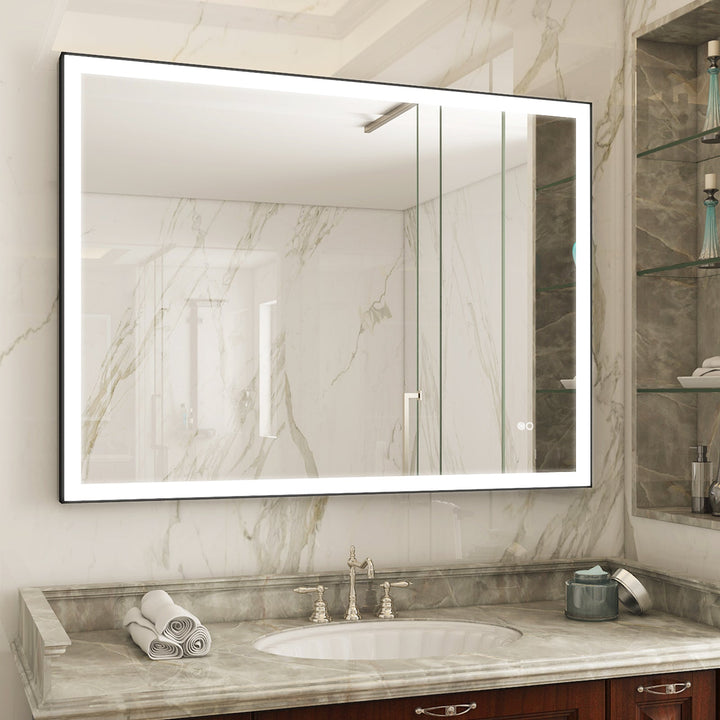 48 in. W x 36 in. H Aluminium Framed Rectangular LED Light Bathroom Vanity Mirror in Matte Black