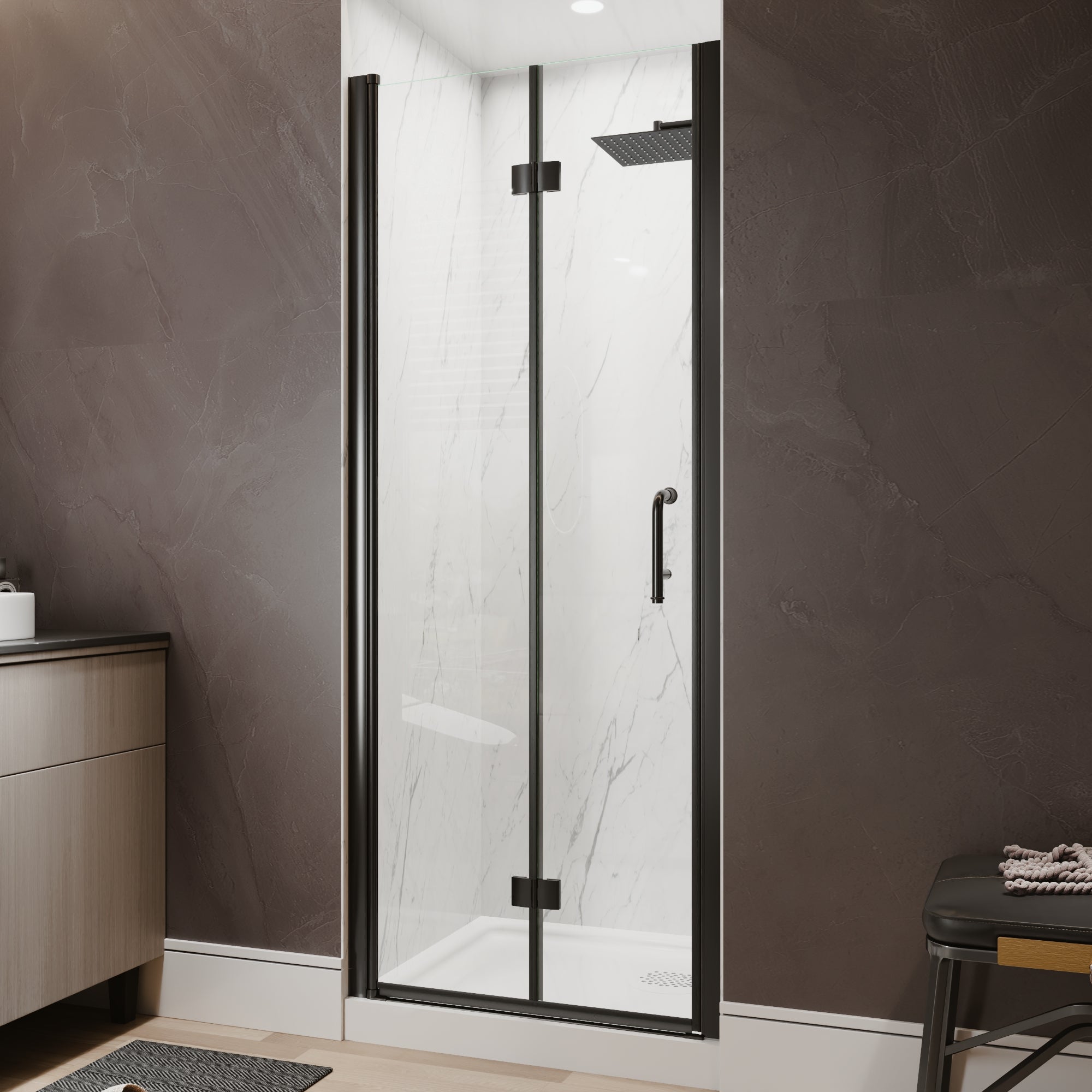 30-32 in. W x 72 in. H Modern Semi-Frameless 1/4 in. Tempered Glass Bifold Pivot Shower Door with Reversible Installation, Matte Black