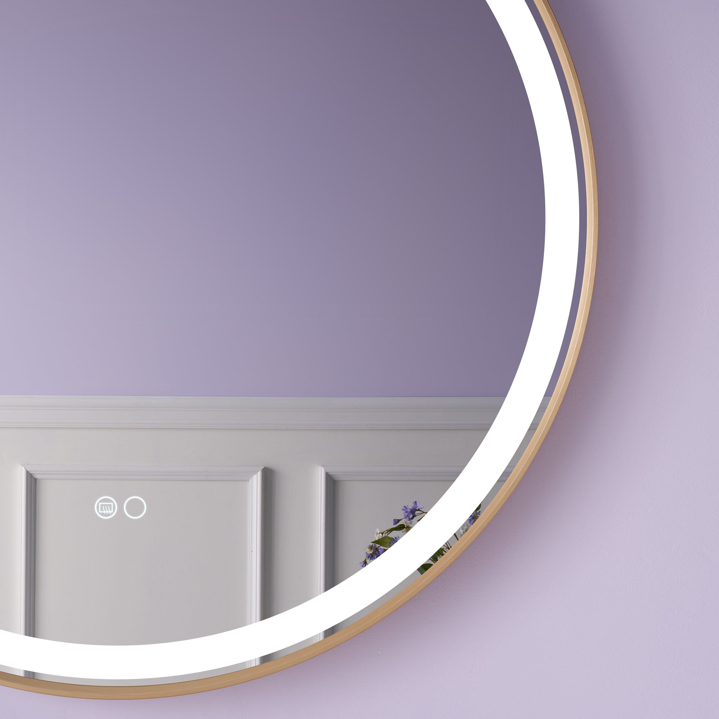 28 in. W x 28 in. H Framed Round LED Light Bathroom Vanity Mirror in Brushed Gold