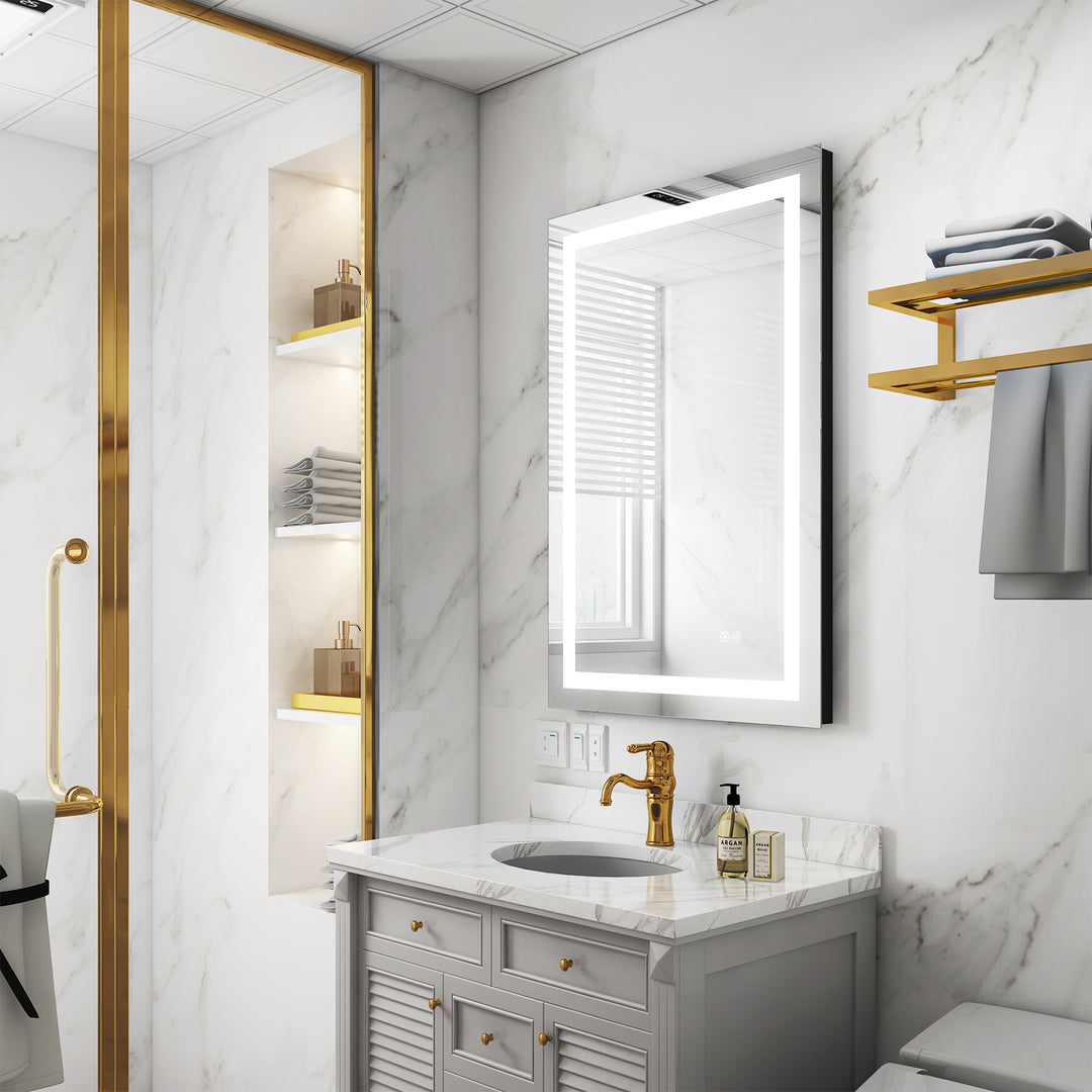 24 in. W x 36 in. H Rectangular Frameless Anti-Fog LED Light Bathroom Vanity Mirror in Aluminum