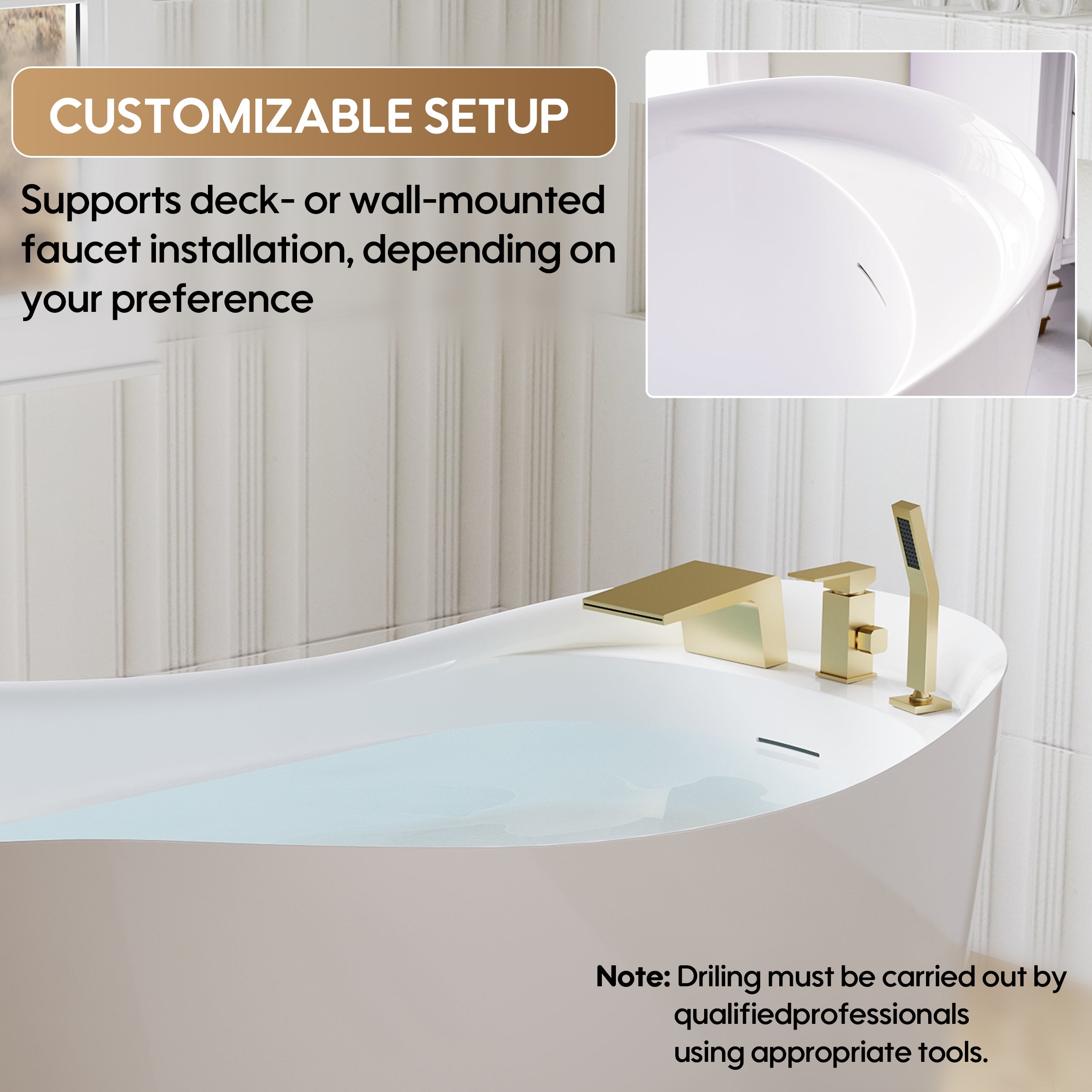 69" Freestanding Glossy White Acrylic Bathtub with Slotted Overflow and Drainer